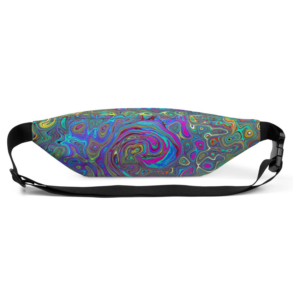Fanny Packs, Trippy Magenta and Blue Abstract Retro Swirl