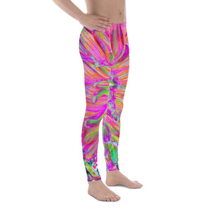 Men's Leggings, Colorful Rainbow Decorative Dahlia Explosion