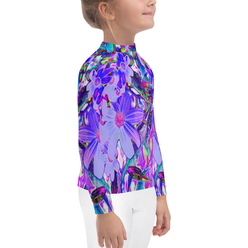 Rash Guard for Kids, Trippy Purple and Magenta Colorful Wildflowers