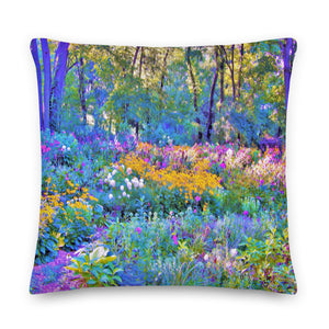 Decorative Throw Pillows, Yellow Flower Garden Trees and Hydrangea, Square