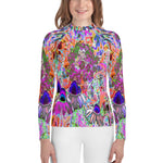Youth Rash Guard Shirts, Psychedelic Hot Pink and Lime Green Garden Flowers