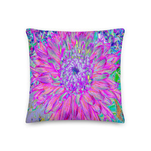 Decorative Throw Pillows, Cool Pink, Blue and Purple Cactus Dahlia Explosion, Square