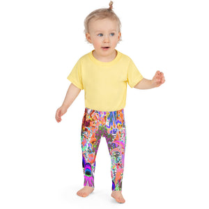 Kid's Leggings, Psychedelic Hot Pink and Lime Green Garden Flowers