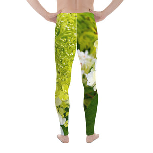 Men's Leggings, Elegant Chartreuse Green Limelight Hydrangea