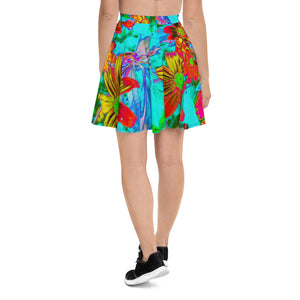 Skater Skirts, Aqua Tropical with Yellow and Orange Flowers