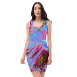 Bodycon Dress, Psychedelic Cornflower Blue and Magenta Hibiscus