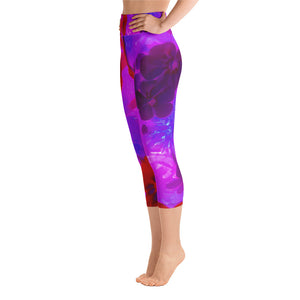 Capri Yoga Leggings, Pretty Purple and Red Garden Phlox Flowers