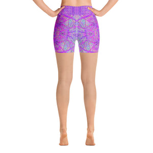 Yoga Shorts, Hot Pink and Purple Abstract Branch Pattern