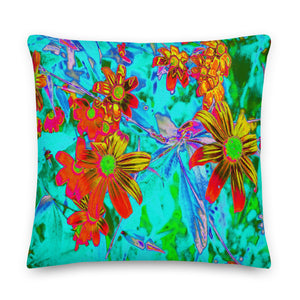 Decorative Throw Pillows, Aqua Tropical with Yellow and Orange Flowers, Square