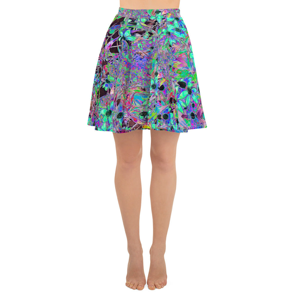 Skater Skirt, Purple Garden with Psychedelic Aquamarine Flowers