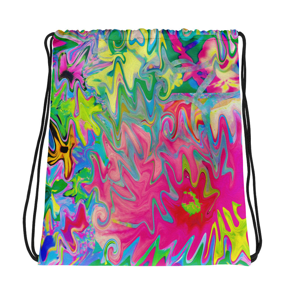 Drawstring Bags - Colorful Flower Garden Abstract Collage