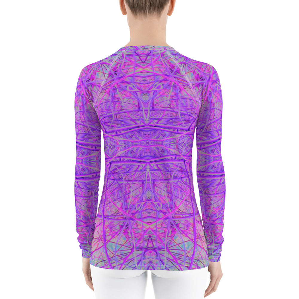 Women's Rash Guard, Hot Pink and Purple Abstract Branch Pattern