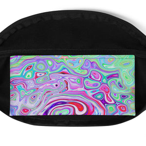 Fanny Pack, Groovy Abstract Retro Pink and Green Swirl