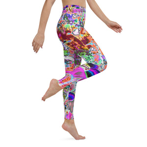 Yoga Leggings for Women, Psychedelic Hot Pink and Lime Green Garden Flowers