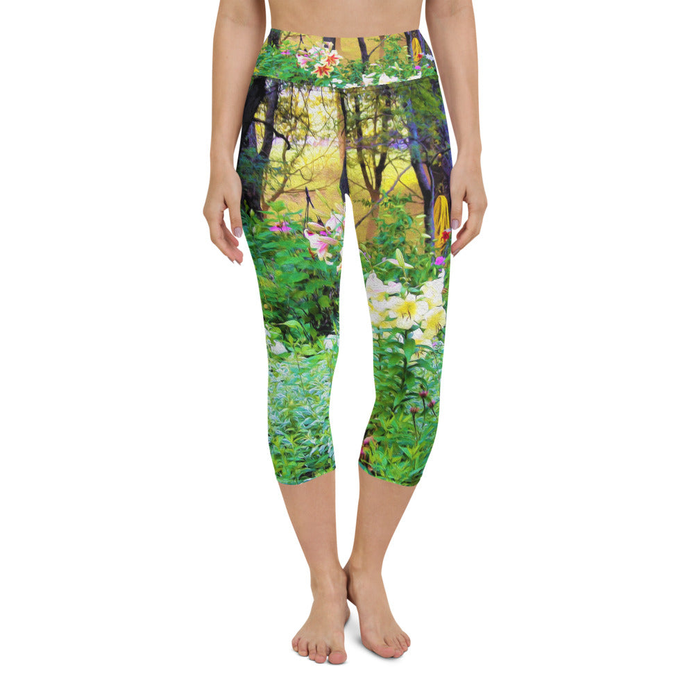 Capri Yoga Leggings, Bright Sunrise with Tree Lilies in My Rubio Garden