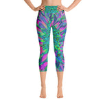 Capri Yoga Leggings, Psychedelic Magenta, Aqua and Lime Green Dahlia