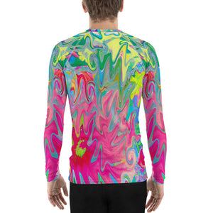 Men's Athletic Rash Guard, Colorful Flower Garden Abstract Collage