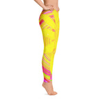 Leggings for Women, Yellow Sunflower on a Psychedelic Swirl