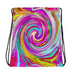Drawstring Bags, Colorful Fiesta Swirl Retro Abstract Design