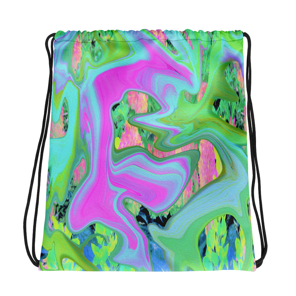 Drawstring bags, Retro Pink and Light Blue Liquid Art on Hydrangea