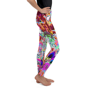 Youth Leggings, Psychedelic Hot Pink and Lime Green Garden Flowers