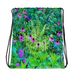 Floral Drawstring Bags, Purple Coneflower Garden with Chartreuse Foliage