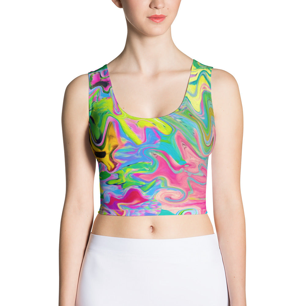 Cropped Tank Top, Colorful Flower Garden Abstract Collage
