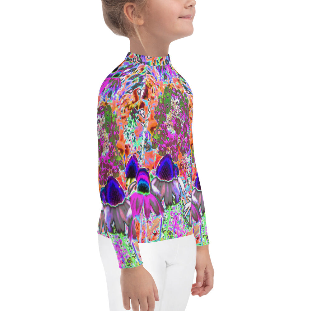 Rash Guard for Kids, Psychedelic Hot Pink and Lime Green Garden Flowers