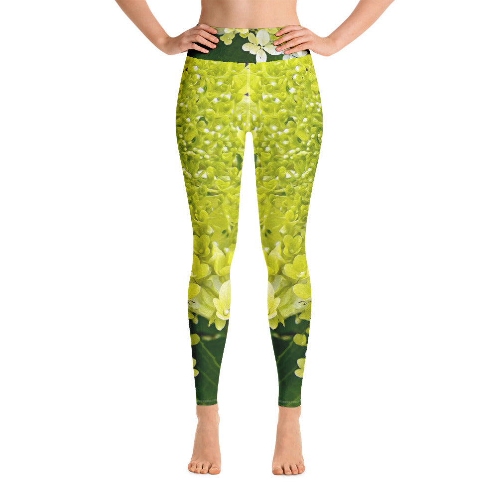 Yoga Leggings for Women, Elegant Chartreuse Green Limelight Hydrangea