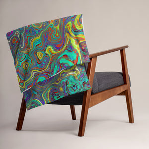 Throw Blankets, Trippy Magenta and Blue Abstract Retro Swirl