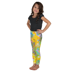 Kid's Leggings, Pretty Yellow and Red Flowers with Turquoise