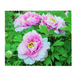 Throw Blankets, Elegant Pink Tree Peony Flowers with Yellow Centers