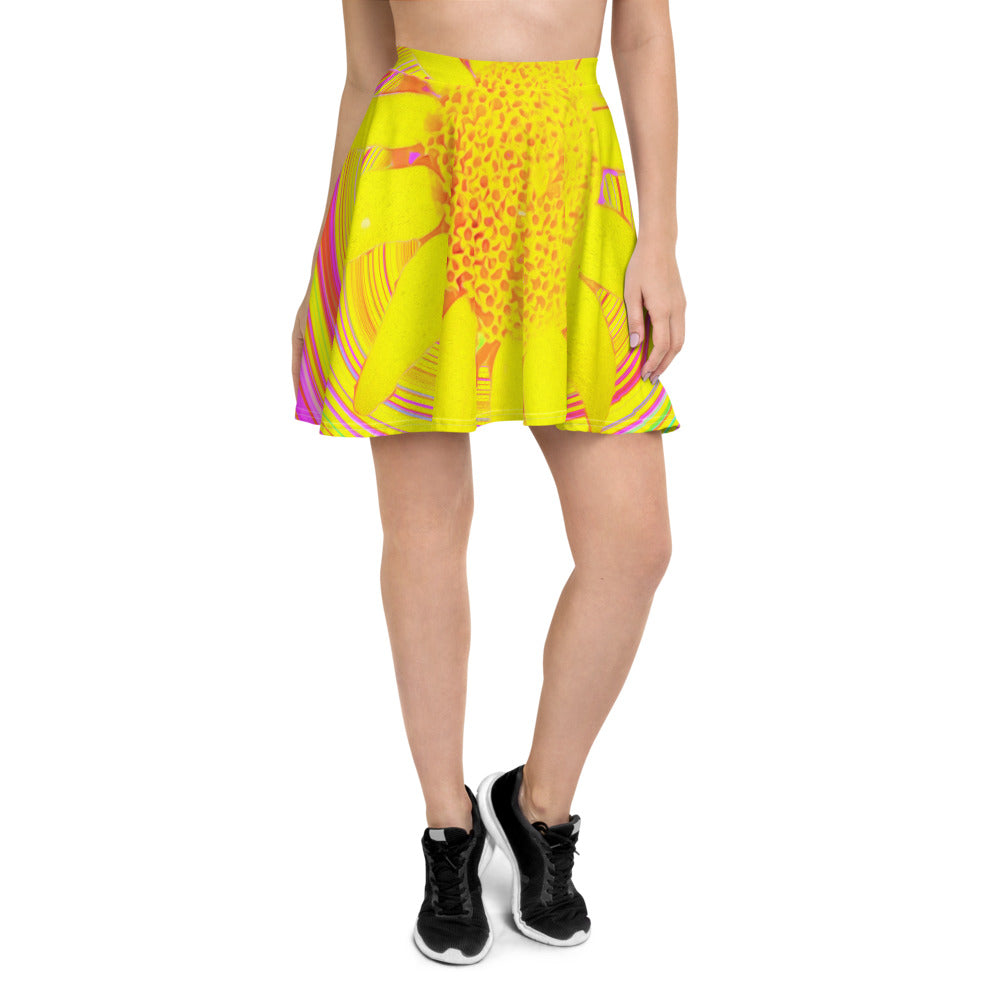 Skater Skirts, Yellow Sunflower on a Psychedelic Swirl