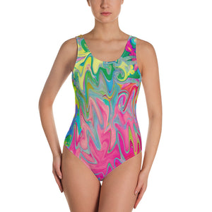One Piece Swimsuit, Colorful Flower Garden Abstract Collage
