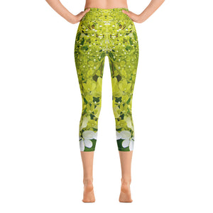 Yoga Capri Leggings, Elegant Chartreuse Green Limelight Hydrangea