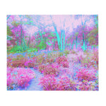 Throw Blankets, Impressionistic Pink and Turquoise Garden Landscape
