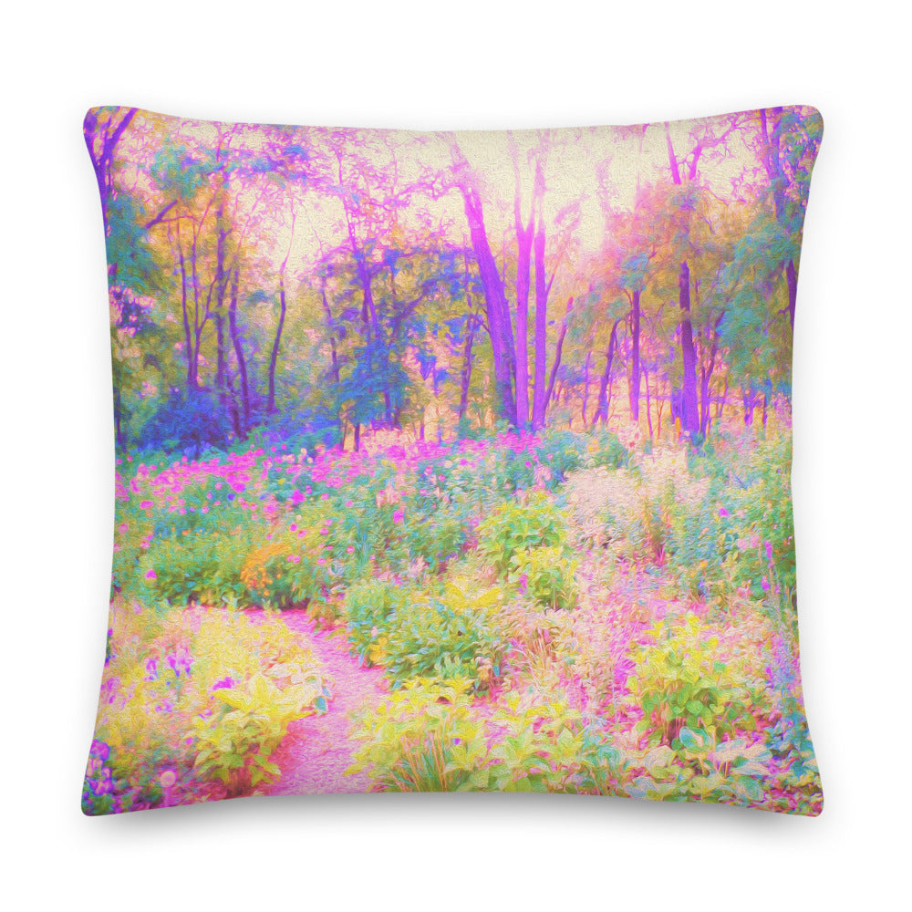 Decorative Throw Pillows, Illuminated Pink and Coral Impressionistic Landscape, Square