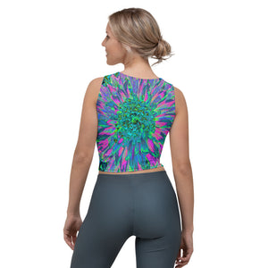Cropped Tank Tops, Psychedelic Magenta, Aqua and Lime Green Dahlia