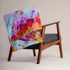 Throw Blankets, Abstract Tropical Aqua and Purple Hibiscus Flower