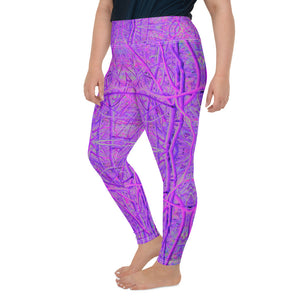 Plus Size Leggings, Hot Pink and Purple Abstract Branch Pattern