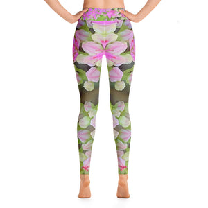 Yoga Leggings for Women, Hot Pink Succulent Sedum with Fleshy Green Leaves