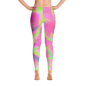 Leggings for Women, Lime Green and Pink Succulent Sedum Rosette