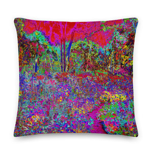 Decorative Throw Pillows, Psychedelic Impressionistic Garden Landscape, Square