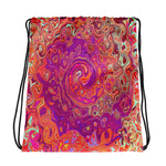 Drawstring bags, Retro Abstract Coral and Purple Marble Swirl