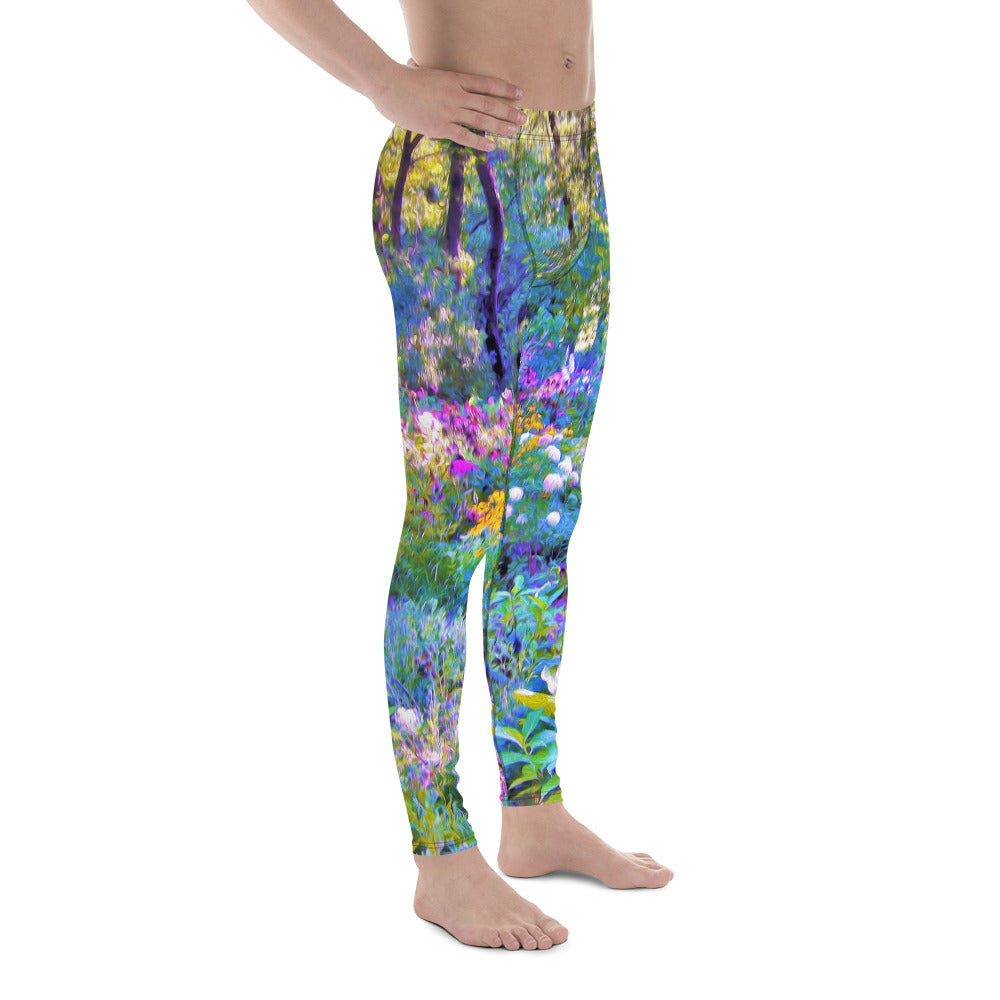 Men's Leggings, Impressionistic Colorful Garden Landscape Flowers