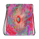 Drawstring bags, Psychedelic Retro Coral Rainbow Hibiscus