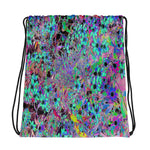 Drawstring bags, Purple Garden with Psychedelic Aquamarine Flowers