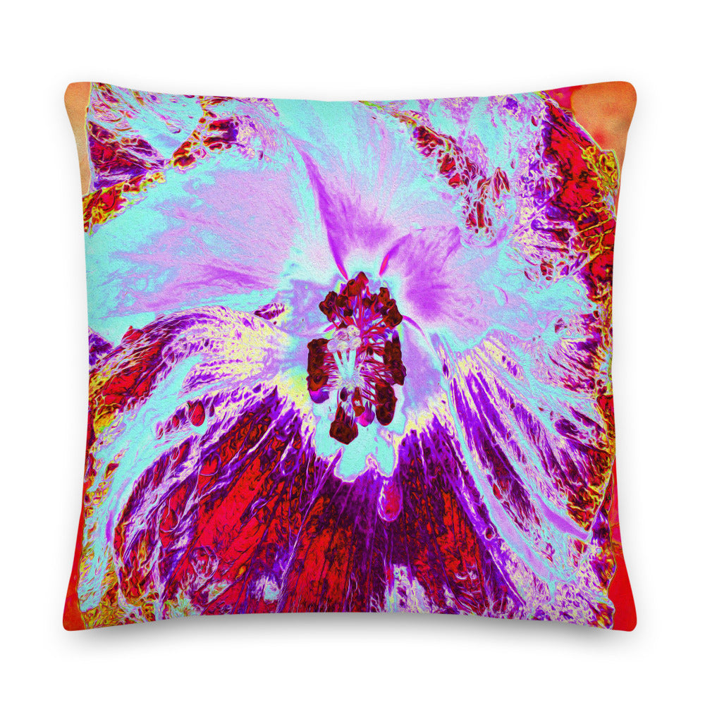 Decorative Throw Pillows, Abstract Tropical Aqua and Purple Hibiscus Flower, Square