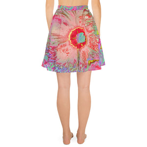 Skater Skirt, Psychedelic Retro Coral Rainbow Hibiscus