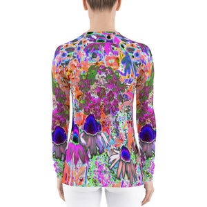 Women's Rash Guards, Psychedelic Hot Pink and Lime Green Garden Flowers
